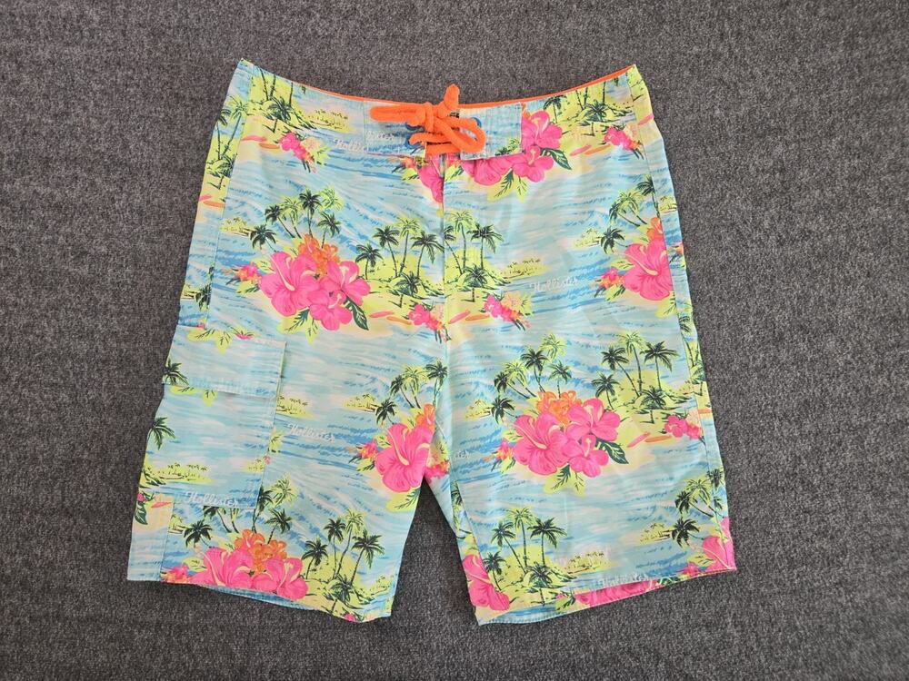 Hollister California Tropical Hibiscus Board Shorts Mens Sz Med Cargo Beachwear
